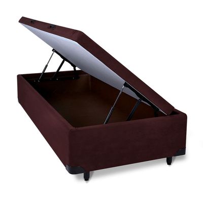 Cama-Bau-com-Pistao-SonoBlue---Sued---Marrom-Escuro---25-Cm-Solteiro-Aberto